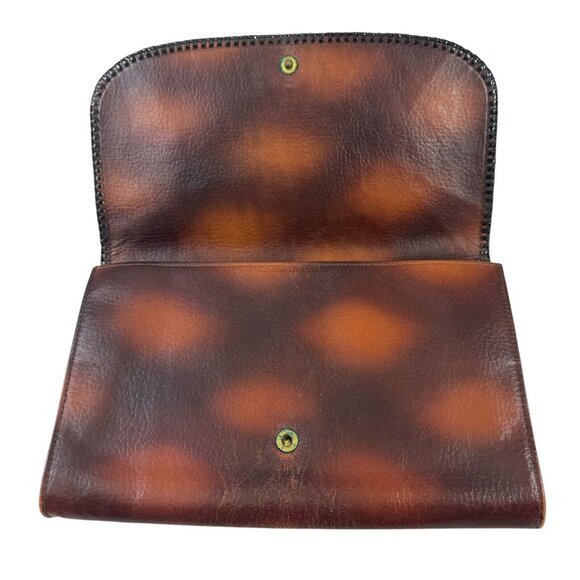 Art Deco Tooled Leather Clutch with Wrist Strap Steerhide Cameo Quality Vintage - Picture 4 of 12